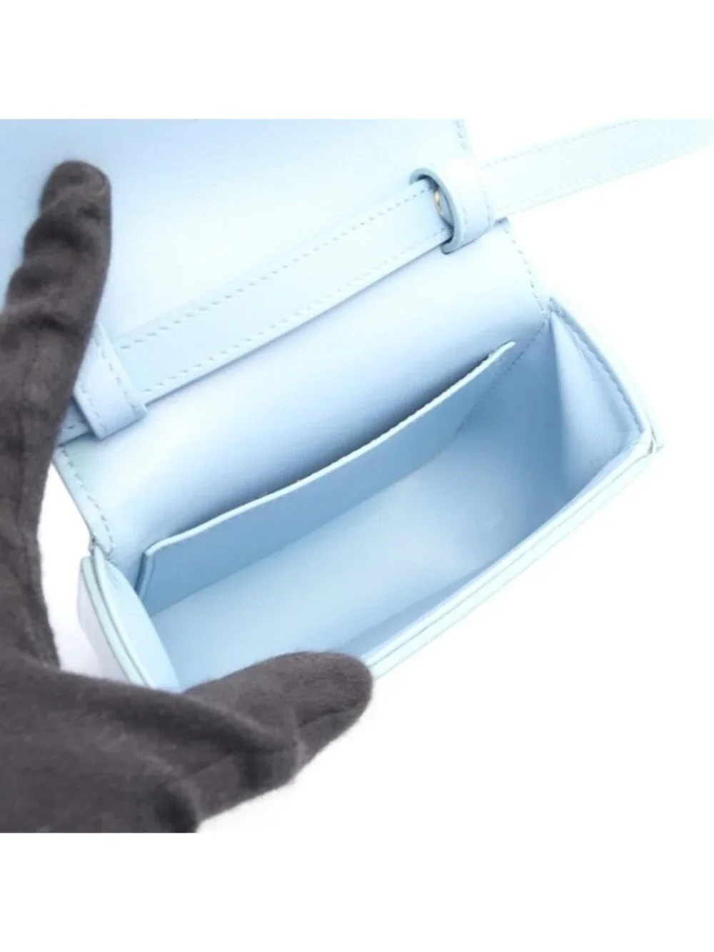 ★SOLD★ Celine Shoulder Bag Mini Claude Triomphe Light Blue Leather - Picture 3 of 7